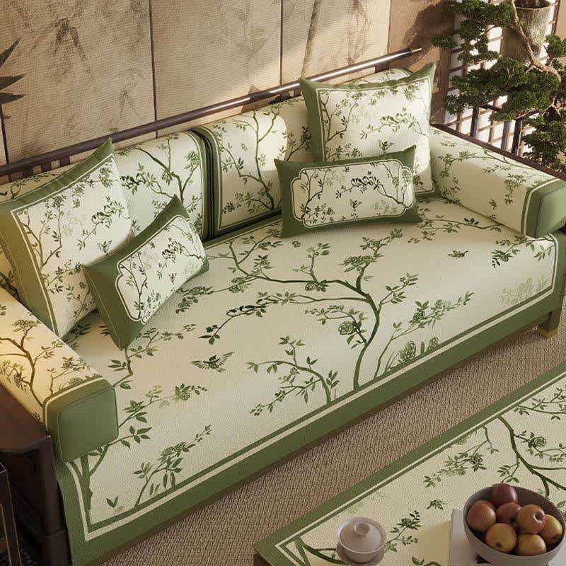 Ownkoti Vintage Green Branch & Floral Sofa Slipcover - image 1