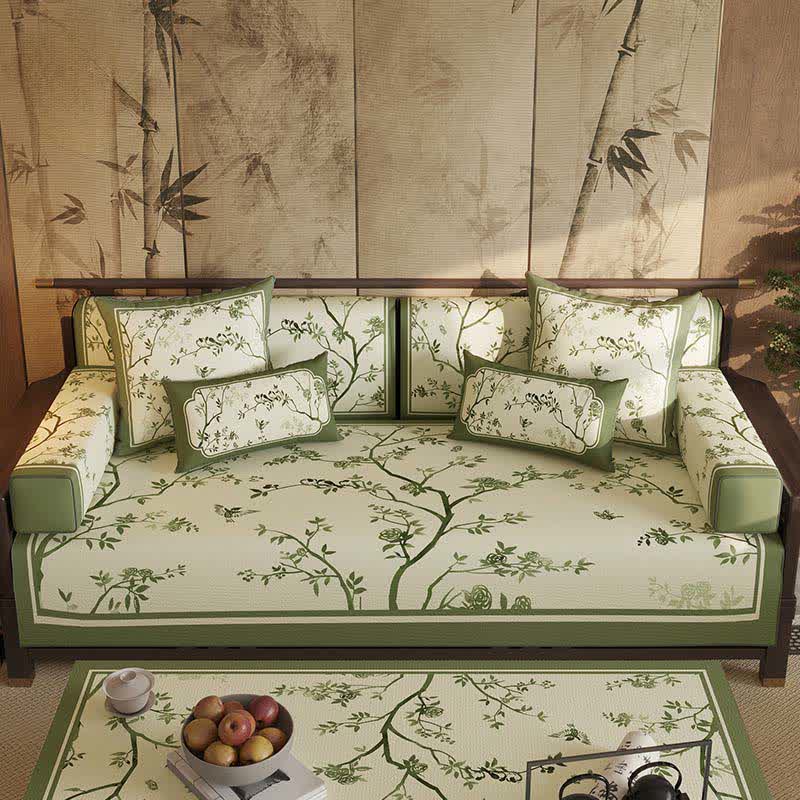 Ownkoti Vintage Green Branch & Floral Sofa Slipcover - Sofa Protector - 43" x 110" - image 0