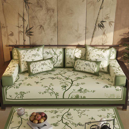 Ownkoti Vintage Green Branch & Floral Sofa Slipcover - Sofa Protector - 43" x 110" - image 0