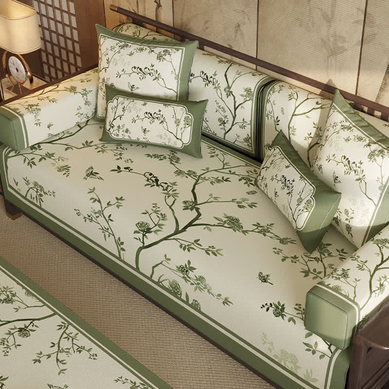 Ownkoti Vintage Green Branch & Floral Sofa Slipcover - image 2