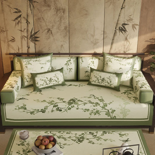 Ownkoti Vintage Green Plum Blossom Sofa Slipcover - Sofa Protector - 43" x 110" - image 0