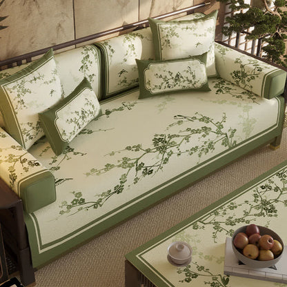 Ownkoti Vintage Green Plum Blossom Sofa Slipcover - image 1