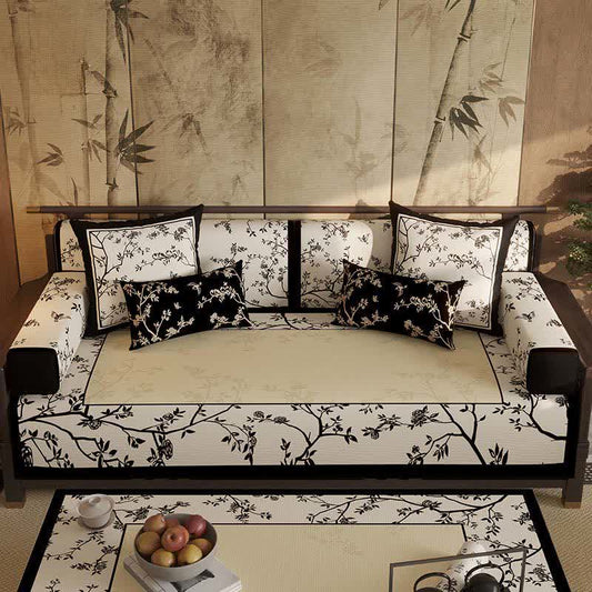 Ownkoti Vintage Oriental Floral Bordered Sofa Slipcover - Sofa Protector - 43" x 110" - image 0