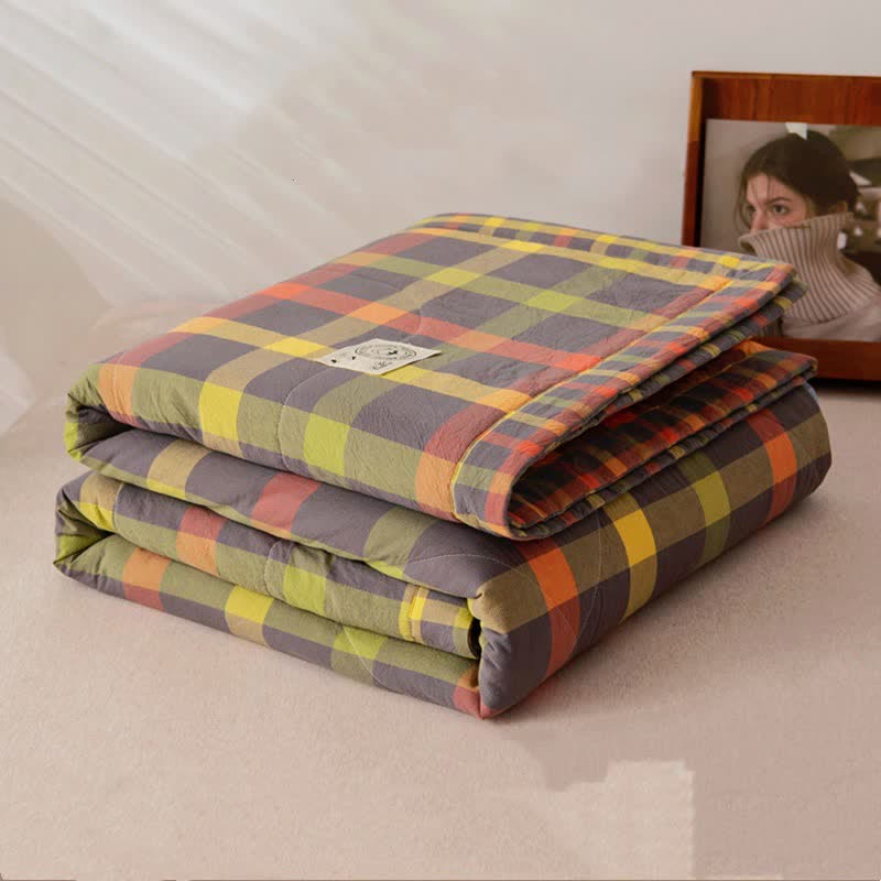 Ownkoti Yarn-dyed Plaid Pure Cotton Vintage Bedding - Gray - Quilt - King - image 8