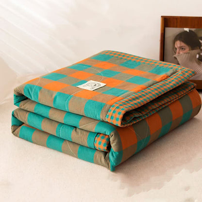 Ownkoti Yarn-dyed Plaid Pure Cotton Vintage Bedding - Green & Orange - Quilt - King - image 3