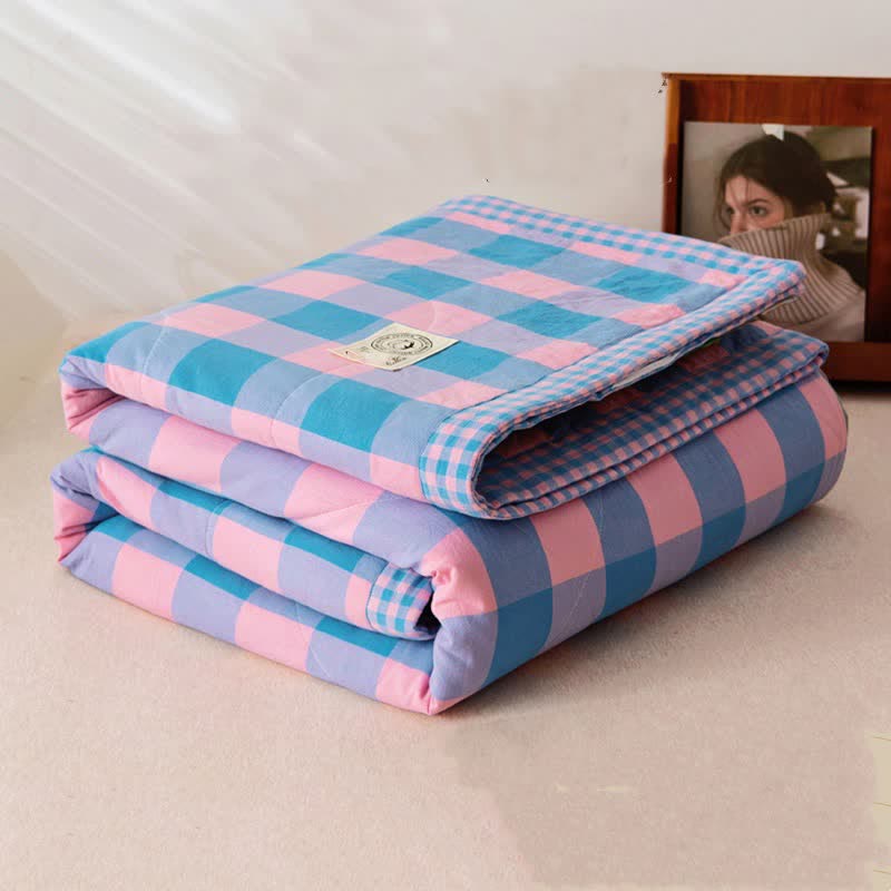 Ownkoti Yarn-dyed Plaid Pure Cotton Vintage Bedding - Blue & Pink - Quilt - King - image 10