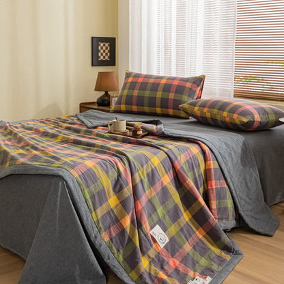 Ownkoti Yarn-dyed Plaid Pure Cotton Vintage Bedding - Gray - Sheet with 2pcs Pillowcases - King - image 9