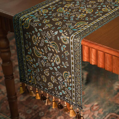 Ownkoti Vintage Branch Jacquard Tassel Table Runner - image 11