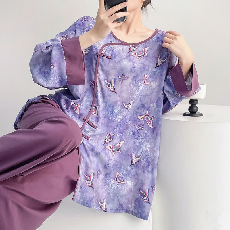 Ownkoti Purple Butterfly Eastern-Inspired Loungewear Set - image 1