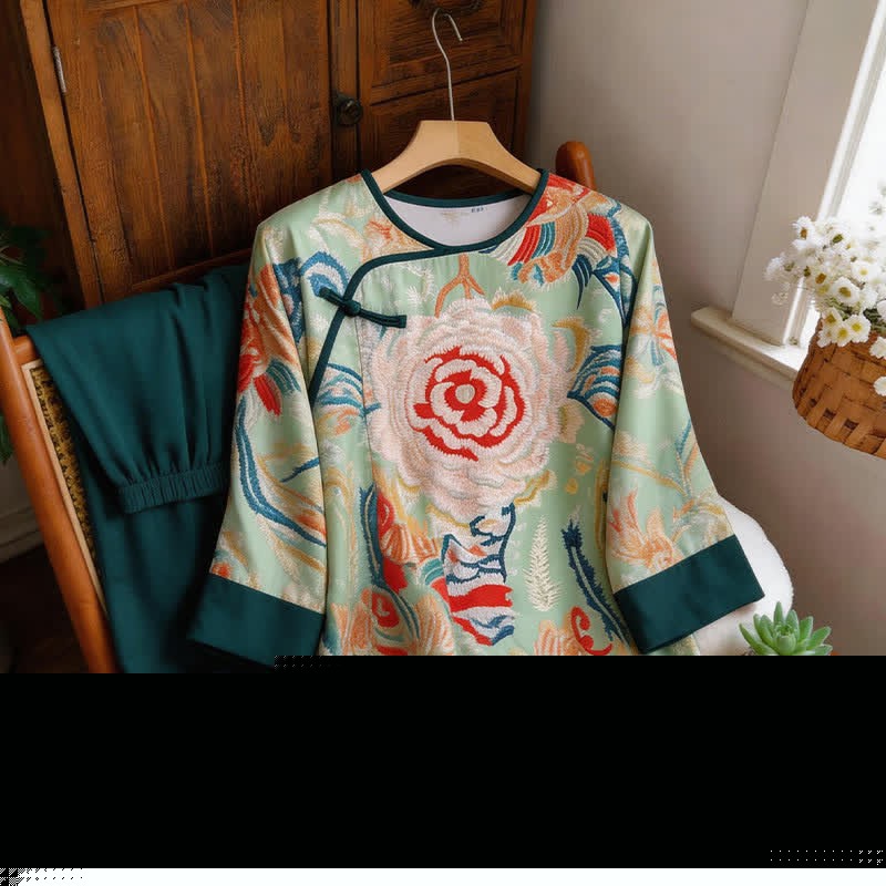 Ownkoti Retro Floral Eastern-Inspired Loungewear Set - image 10