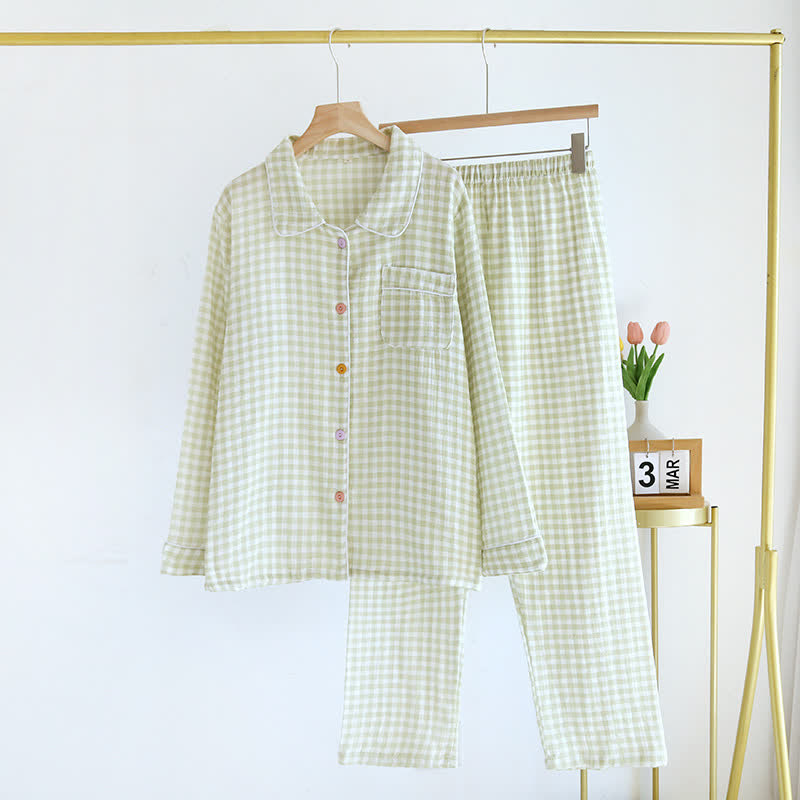 Ownkoti Gingham Pure Cotton Pajama Set - Green - XL - image 15