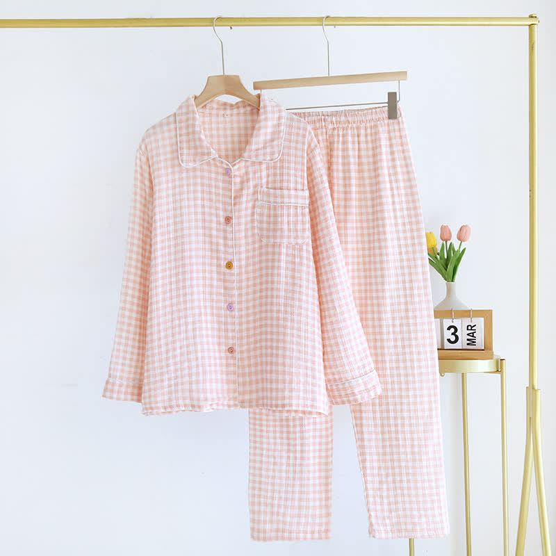 Ownkoti Gingham Pure Cotton Pajama Set - Pink - XL - image 1