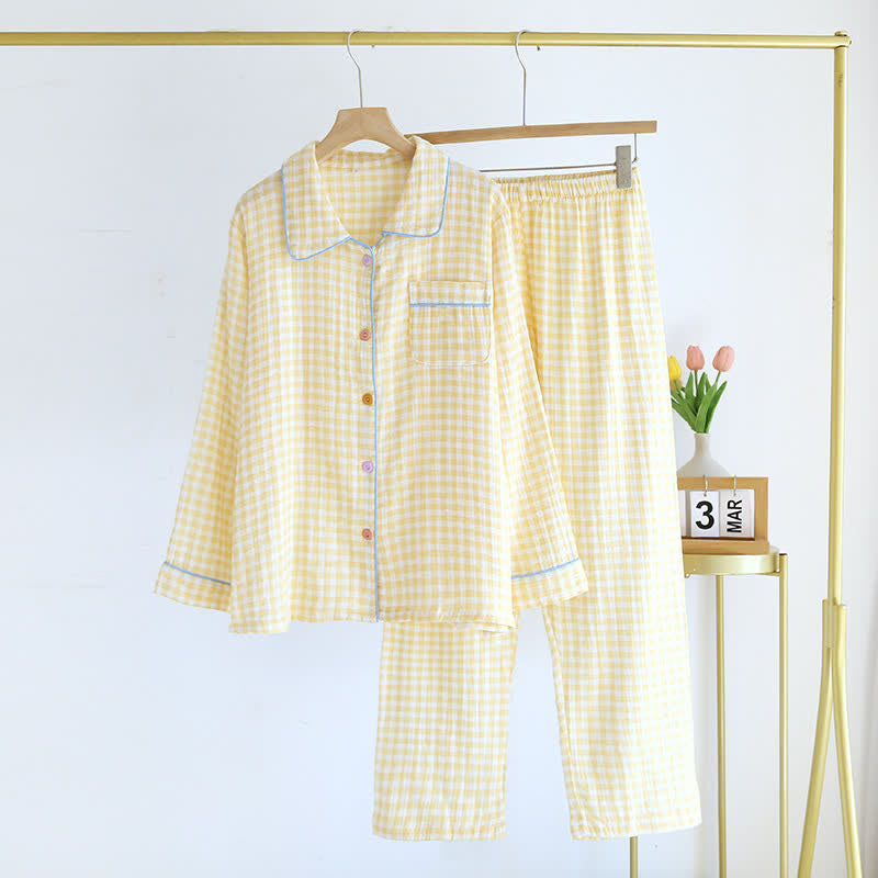 Ownkoti Gingham Pure Cotton Pajama Set - Yellow - XL - image 14