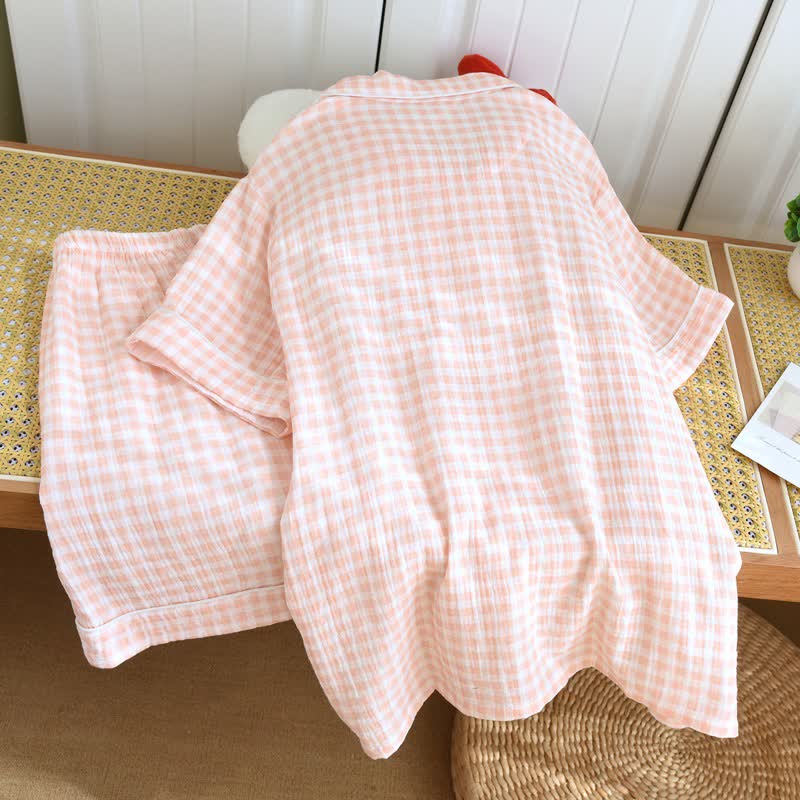 Ownkoti Gingham Cotton Gauze Pajamas with Colorful Buttons - image 6