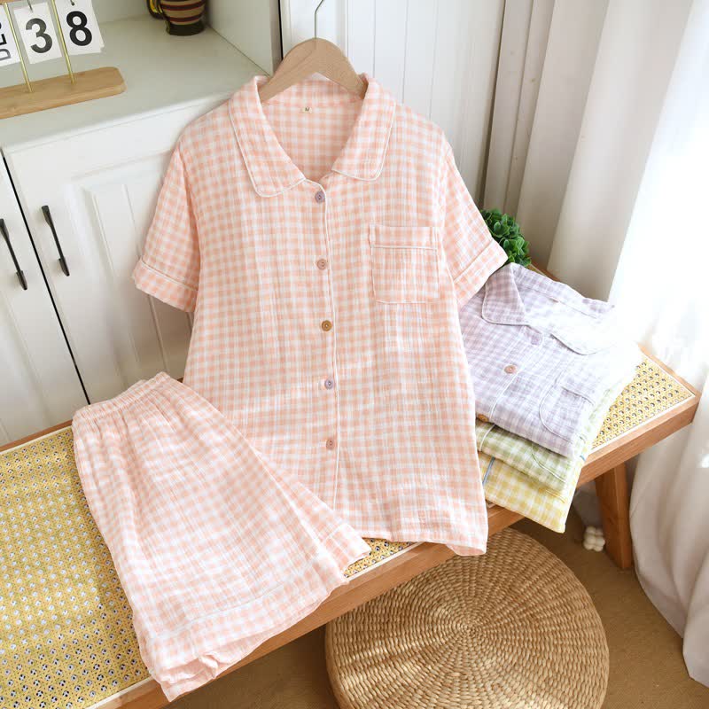 Ownkoti Gingham Cotton Gauze Pajamas with Colorful Buttons - image 4