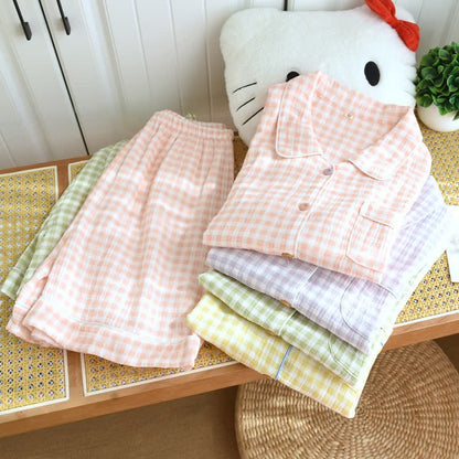 Ownkoti Gingham Cotton Gauze Pajamas with Colorful Buttons - image 1