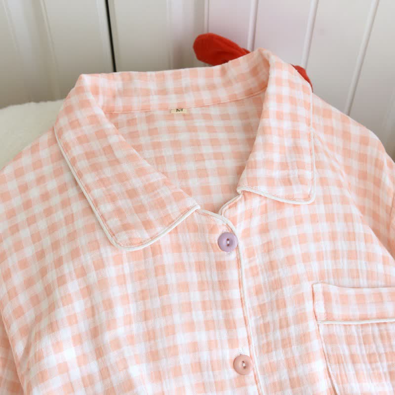 Ownkoti Gingham Cotton Gauze Pajamas with Colorful Buttons - image 7