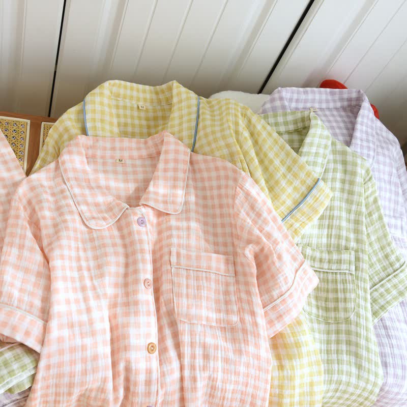 Ownkoti Gingham Cotton Gauze Pajamas with Colorful Buttons - image 2