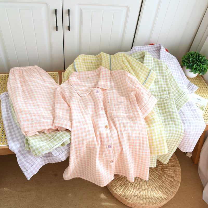 Ownkoti Gingham Cotton Gauze Pajamas with Colorful Buttons - image 0