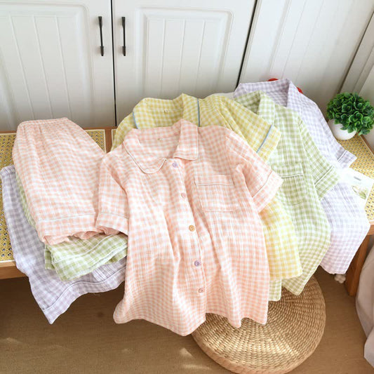 Ownkoti Gingham Cotton Gauze Pajamas with Colorful Buttons - image 0