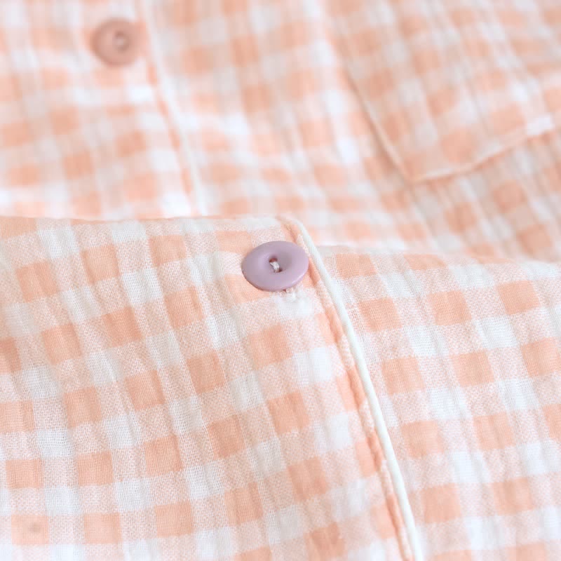 Ownkoti Gingham Cotton Gauze Pajamas with Colorful Buttons - image 9