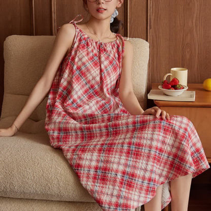 Ownkoti Red Plaid Tie Straps Nightgown - image 1