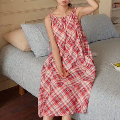Ownkoti Red Plaid Tie Straps Nightgown - image 2