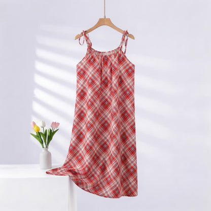 Ownkoti Red Plaid Tie Straps Nightgown - Red - 2XL - image 0