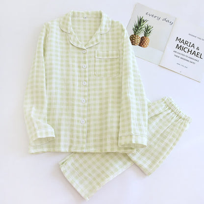 Ownkoti Matching Couples Plaid Cotton Gauze Pajamas - Green - XL (Women) - image 4