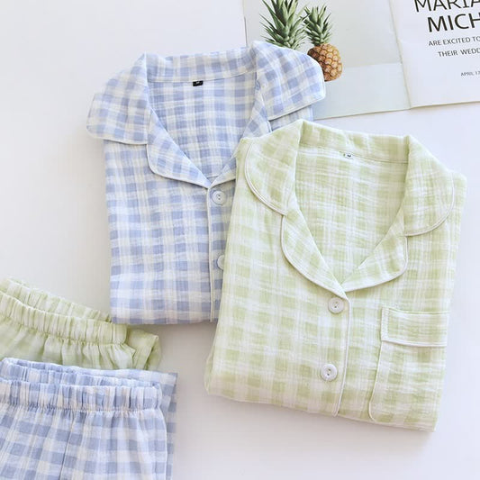Ownkoti Matching Couples Plaid Cotton Gauze Pajamas - image 0