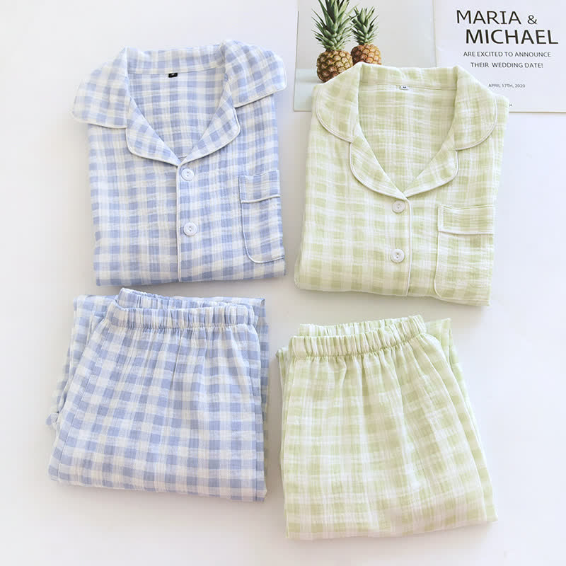 Ownkoti Matching Couples Plaid Cotton Gauze Pajamas - image 1