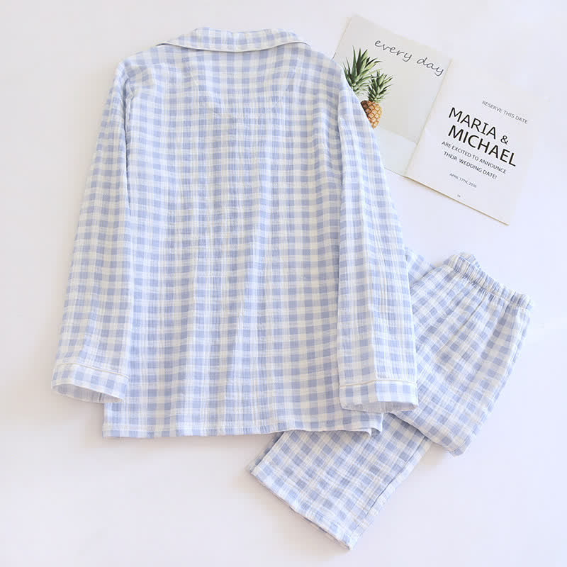 Ownkoti Matching Couples Plaid Cotton Gauze Pajamas - image 7