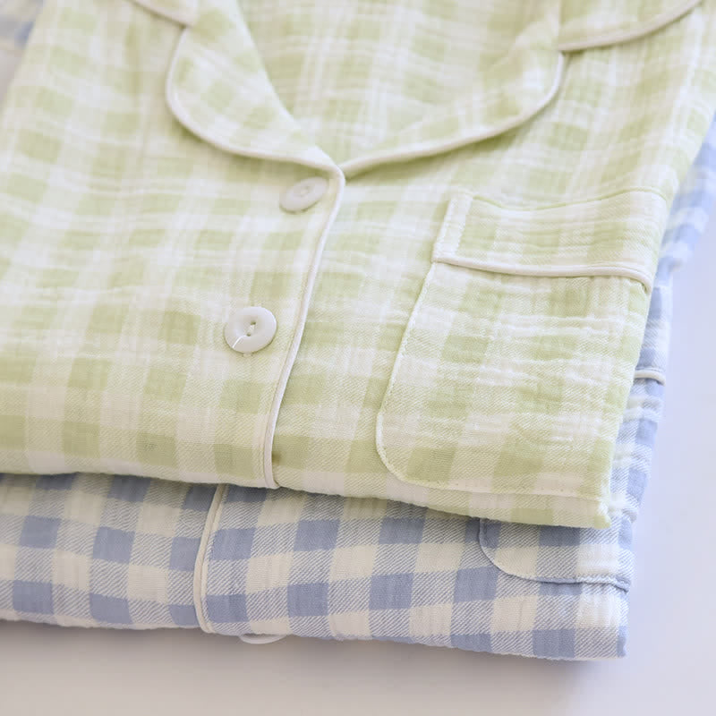 Ownkoti Matching Couples Plaid Cotton Gauze Pajamas - image 3