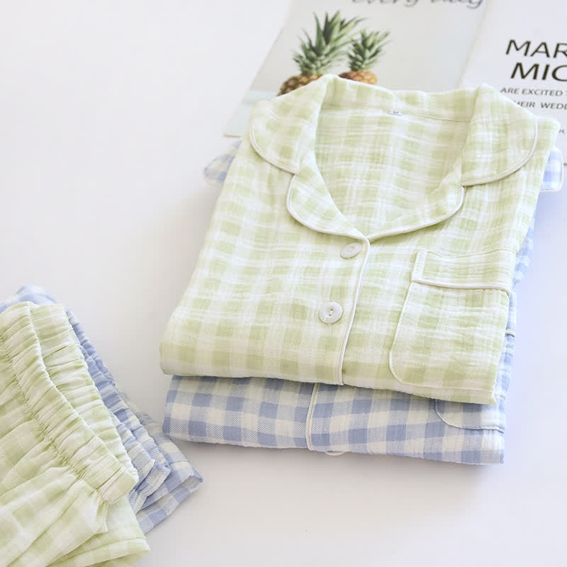Ownkoti Matching Couples Plaid Cotton Gauze Pajamas - image 2