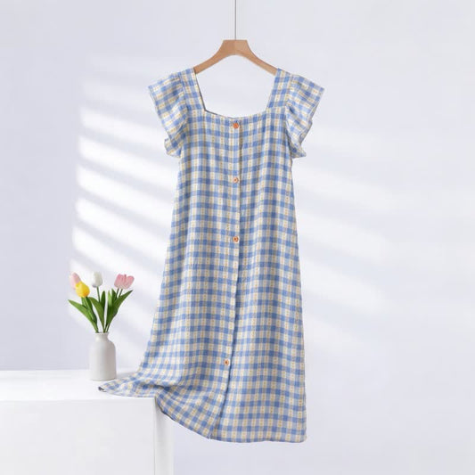 Ownkoti Blue Gingham Sleeveless Lounge Dress - Blue - 2XL - image 0