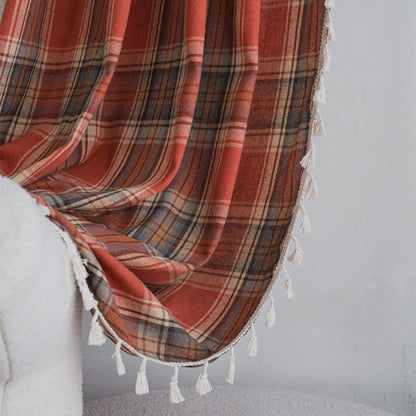 Ownkoti Farmhouse Style Rust Red Plaid Tassel Curtain - image 4