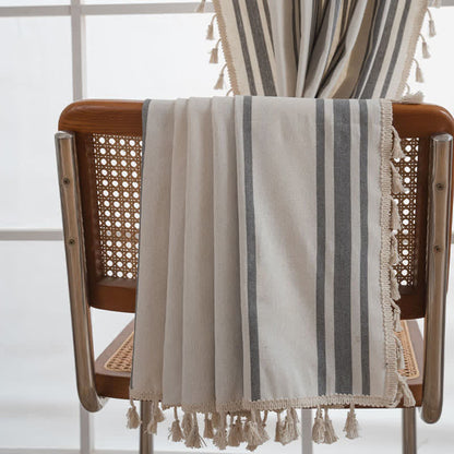 Ownkoti Gray & White Stripe Tassel Curtain - image 7