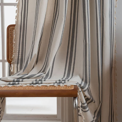 Ownkoti Gray & White Stripe Tassel Curtain - image 3