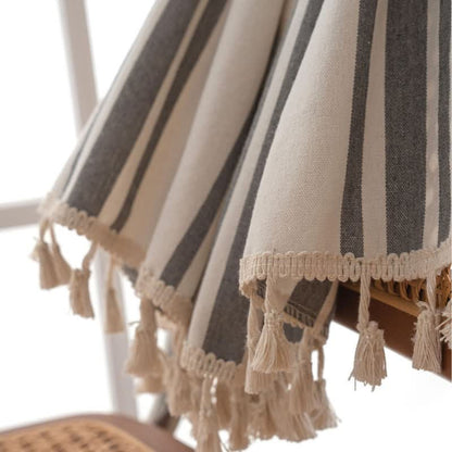 Ownkoti Gray & White Stripe Tassel Curtain - image 9