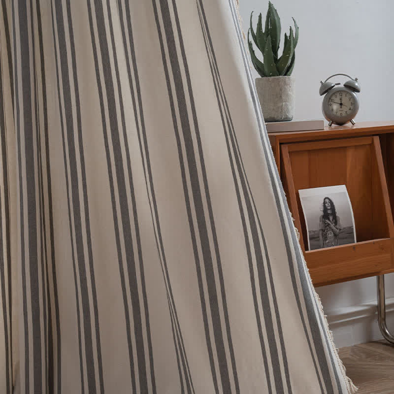 Ownkoti Gray & White Stripe Tassel Curtain - image 8