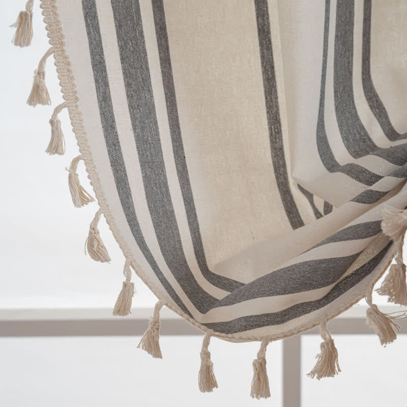 Ownkoti Gray & White Stripe Tassel Curtain - image 6