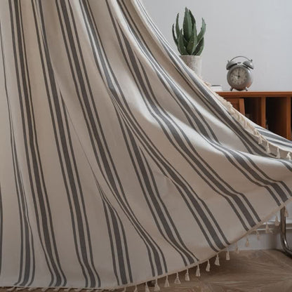 Ownkoti Gray & White Stripe Tassel Curtain - image 4