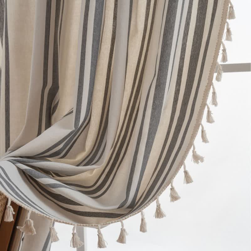 Ownkoti Gray & White Stripe Tassel Curtain - image 5