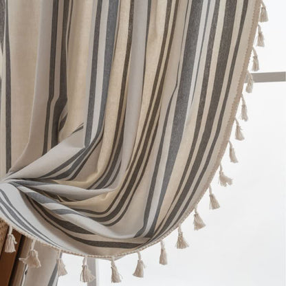Ownkoti Gray & White Stripe Tassel Curtain - image 5