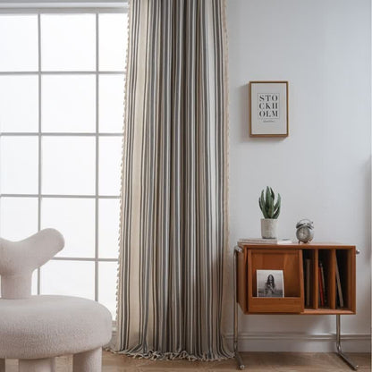 Ownkoti Gray & White Stripe Tassel Curtain - image 1