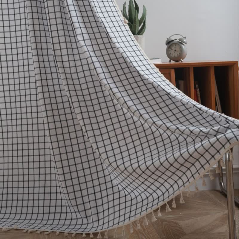 Ownkoti Minimalist Black White Grid Check Curtain - image 1