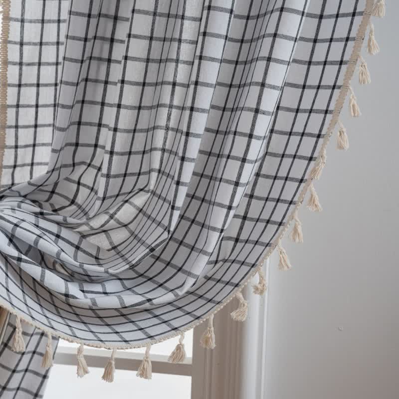 Ownkoti Minimalist Black White Grid Check Curtain - image 3