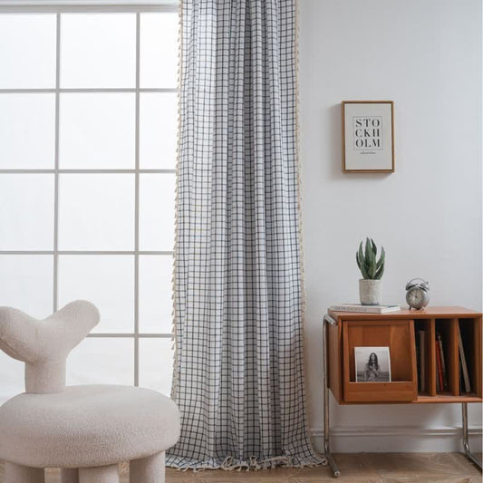 Ownkoti Minimalist Black White Grid Check Curtain - Grommet - 59" x 110" - image 0