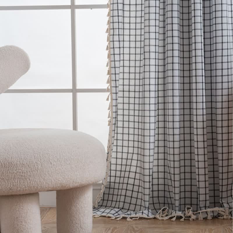 Ownkoti Minimalist Black White Grid Check Curtain - image 2