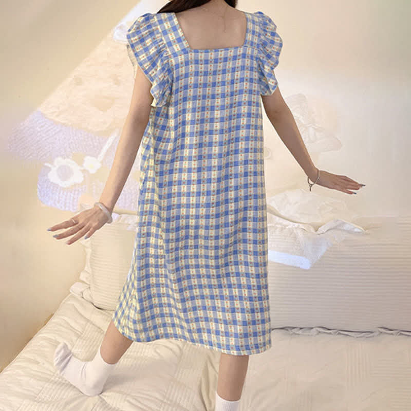 Ownkoti Blue Gingham Sleeveless Lounge Dress - image 7